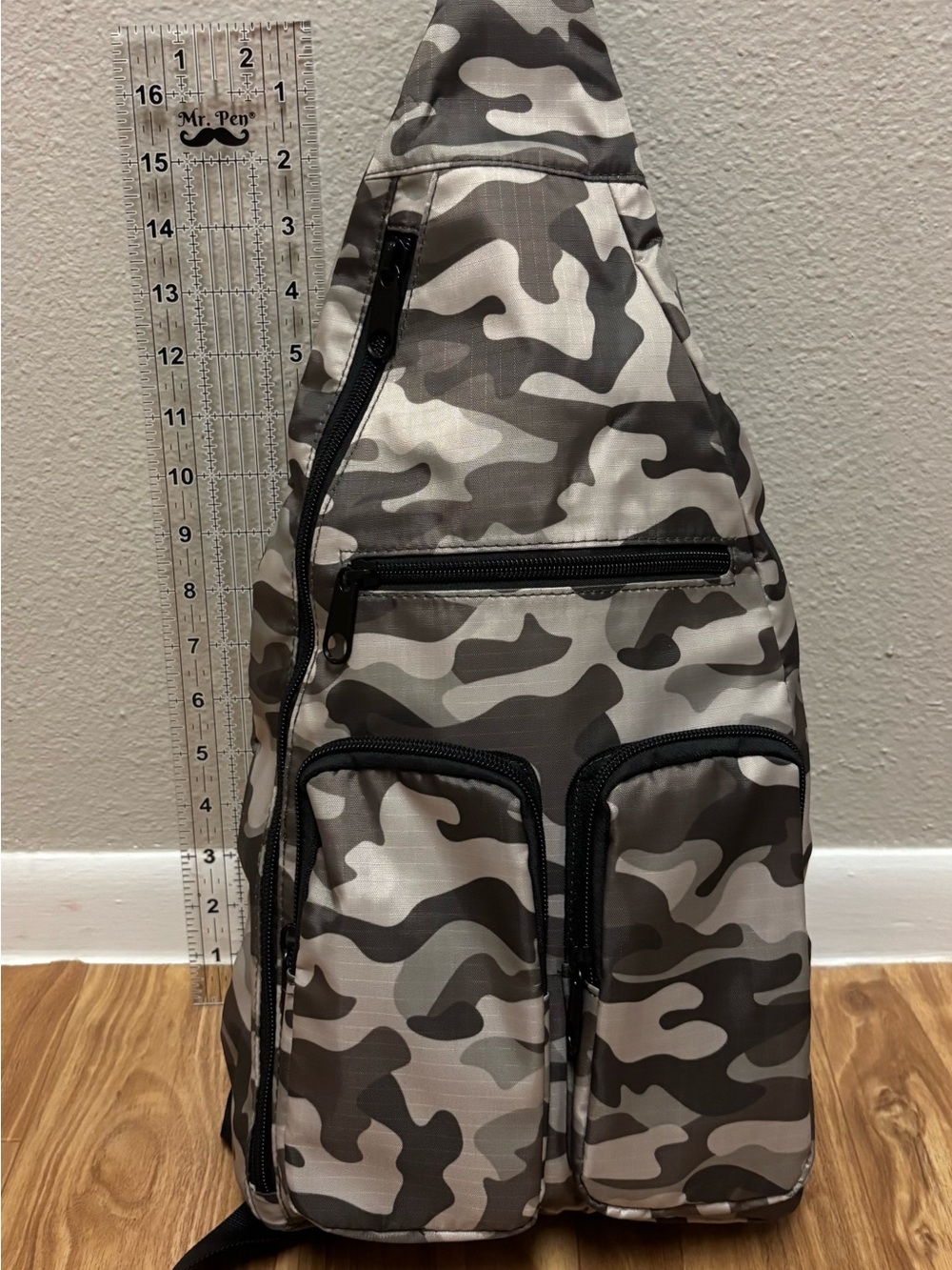 Camouflage Sling Crossbody Bag - Black/Gray/White Camo
